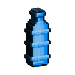 Fototapeta premium Isometric Pixel art 3d of blue bottle for items asset. simple 3d mineral bottle on pixelated style.8bits perfect for game asset or design asset element for your game design asset.