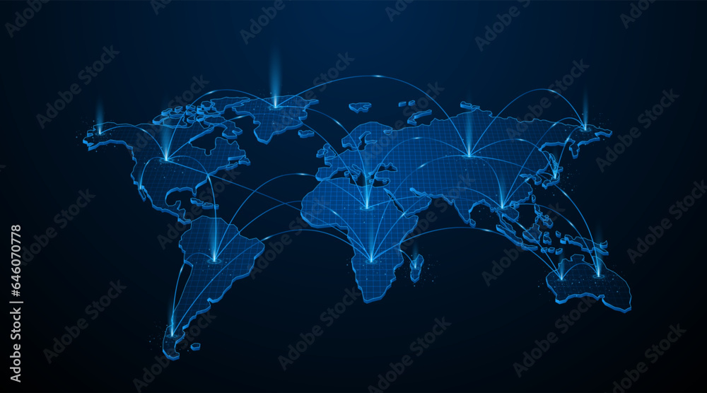 Poster Global connection network background. World map. Internet technology concept or global communication.	