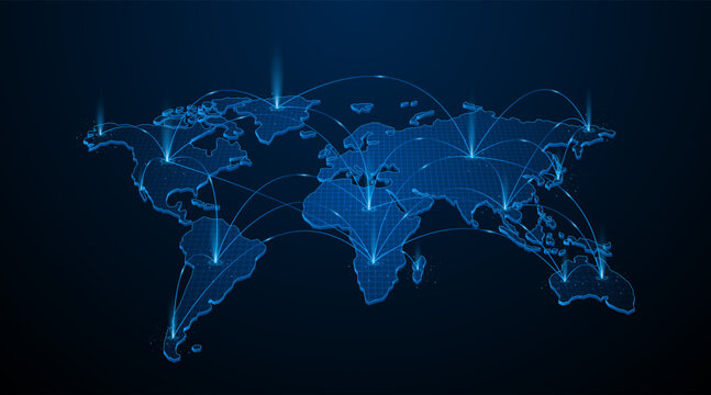 Global connection network background. World map. Internet technology concept or global communication.	