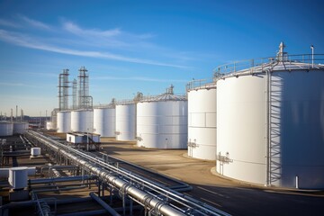Obraz premium Tank farm with rows of oil storage tanks.