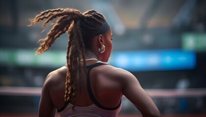 Female tennis player, back view