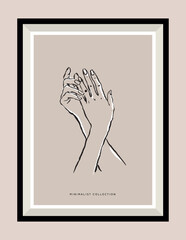 Elegant hands illustration in a poster frame for wall art gallery