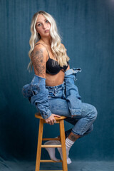 a portrait of a blonde woman