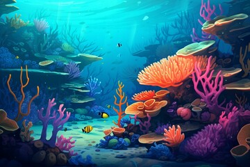 Fototapeta na wymiar A vibrant marine environment with corals and diverse underwater flora and fauna. Generative AI