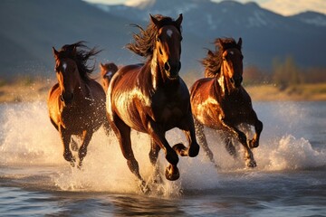 energetic horses in full stride. Generative AI