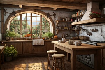 Fototapeta na wymiar Visual of a kitchen frame in a rustic interior. Generative AI