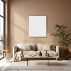  Canvas Mock up picture in classinc Brow wall in living Room