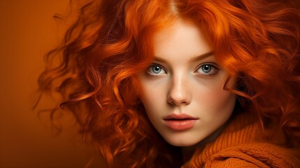 Expressive make up stunning beauty redhead woman portrait autumn woman model