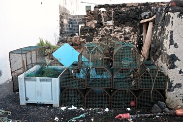 lobster and crabs fishing cages
