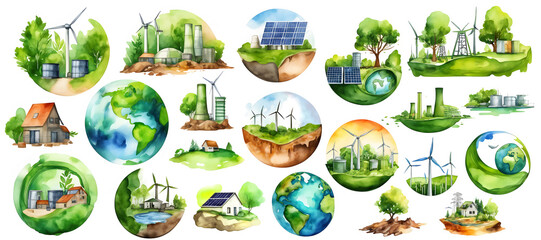 Set of harmony nature with eco technology