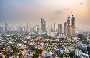 Jakarta skyline at dusk, Indonesia