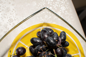 Closeup view of a bunches of ripe grapes