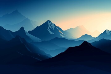 Illustration of mountain range with snowy peaks against a blue gradient background. Generative AI