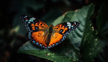 Vibrant butterfly wing showcases natural beauty in multi colored rainforest generated by AI