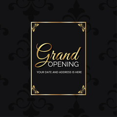 invitation card for the grand opening, with a gold frame on a dark background.