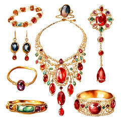 Set of women jewelry, bracelets, rings, necklaces, etc.