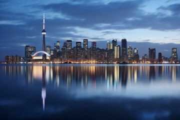 Toronto skyline during evening twilight. Generative AI