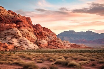 Desert landscape in Nevada with red rock canyon at evening. Generative AI - obrazy, fototapety, plakaty