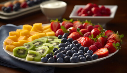 Fresh fruit salad with a variety of berries and melon slices generated by AI
