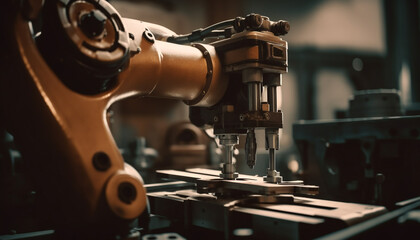 Fototapeta premium Metal workers skillfully operate machinery in an automated steel factory generated by AI