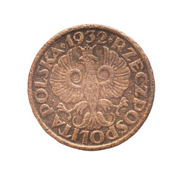 Polish coin isolated on white.