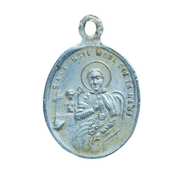 Catholic medal on white.
