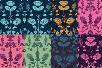 Pattern with 9 repeated floral elements. Generative AI