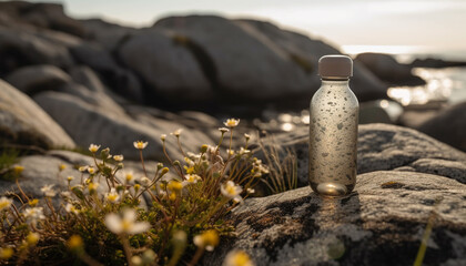 Refreshing drink in nature beauty, a healthy summer adventure generated by AI