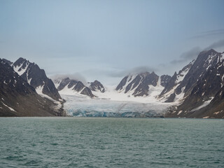 Fototapeta na wymiar Lilliehöökbreen glacier complex in Albert I Land and Haakon VII Land at Spitsbergen, Svalbard.