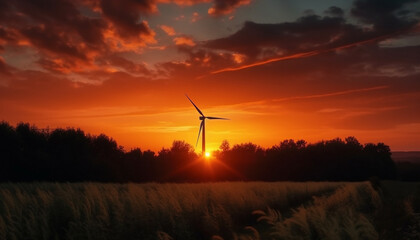 Obraz premium Efficient wind power generation spins wheat fields into sustainable energy generated by AI