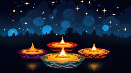 Obraz na płótnie Canvas Burning diya oil lamp. Traditional symbol of Indian Happy Diwali Festival banner. Celebration festival of light colorful Background with diyas..