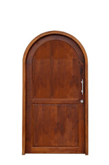 Classic arched wooden door on transparent background. (PNG File)
