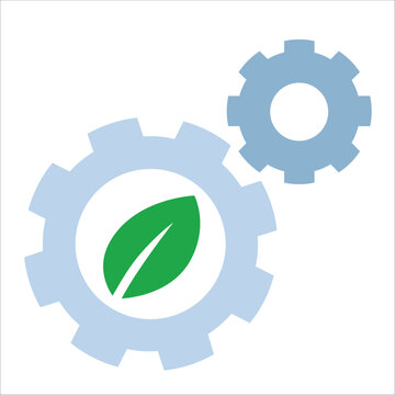 interconnected gear with green leaf icon symbol of cooperation partnership management for eco friendly sustainable environment system