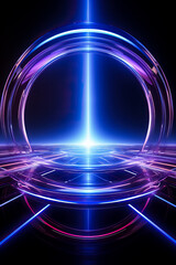 Fototapeta na wymiar Abstract background with double glowing circle geometric lines connection featuring modern shiny blue and purple tech lines pattern illustrating futuristic technology concept 
