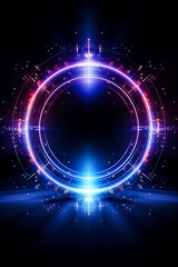 Obraz premium Abstract background with double glowing circle geometric lines connection featuring modern shiny blue and purple tech lines pattern illustrating futuristic technology concept 