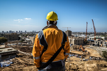 Construction worker or foreman overseeing activities at a construction site 