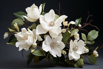 White magnolia flower and leaf bouquet. Generative AI