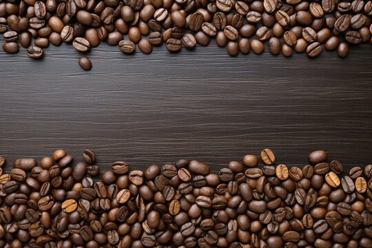 Coffee beans flat, fox copy space. Generative AI