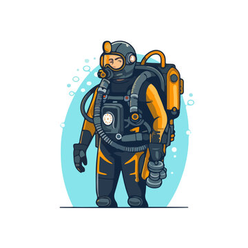scuba diving suit cartoon sticker art full equipment