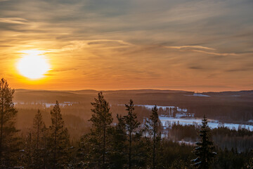 Beautiful sunrise over Swedish lapland