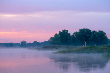 Wschód słońca nad rzeką Odrą - obrazy, fototapety, plakaty