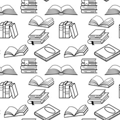 Seamless pattern. Line drawing of books. Education, object, background. Vector