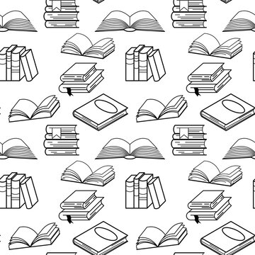 Seamless pattern. Line drawing of books. Education, object, background. Vector