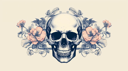 Skull · Dia de los Muertos Style · Day of the Dead · Mexican Art · Halloween · Grunge Art · Risograph Art Print · Digtal Art
