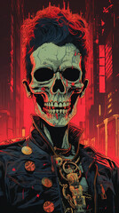 Dodu Collection · Day of the Day Style Illustration · Cyberpunk Skull · Calavera · Dia de los muertos · Sci-fi · Risograph illustration print