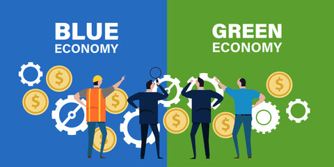 Blue economy and green economy concept of sustainable marine and forest business