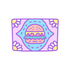 Cute burger and sunflower, illustration for t-shirt, sticker, or apparel merchandise. With doodle, retro, groovy, and cartoon style.