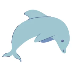 Foto op Aluminium Cute dolphin cartoon jumping. Bottlenose dolphin. Adorable blue dolphin.Ocean life.Isolated on white background.Marine underwater life.Line art vector illustration. © dukesn