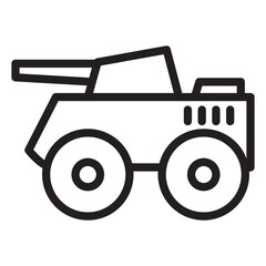 Armored Personnel Carrier icon.Armored combat vehicle.Military machinery.Military vehicle outline symbol.Line art vector illustration.A reconnaissance vehicle.