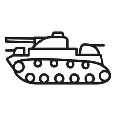 Obraz premium Military vehicle with gun. Armored vehicle.Weapons for modern warfare.Tank outline simple icon.Outline vector illustration.Isolated on white background.Armored personnel carrier.